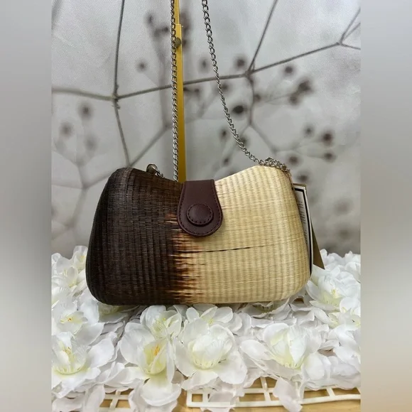 Vintage Le Sac Straw Round Hard Case Purse With Chain Handle NEW - Picture 1 of 9